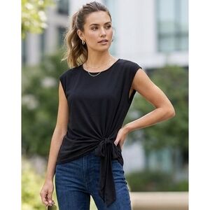 Banana Republic Factory Side Tie Cap Sleeve Blouse Black Size L